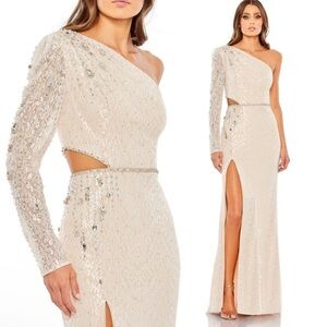Mac Duggal EMBELLISHED ONE SLEEVE CUT OUT GOWN size 12 NEW $798